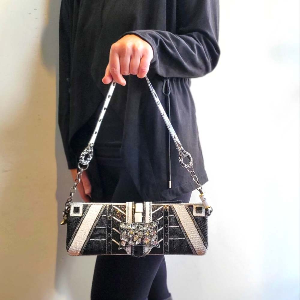 Mary Frances Black and White Beaded Handbag